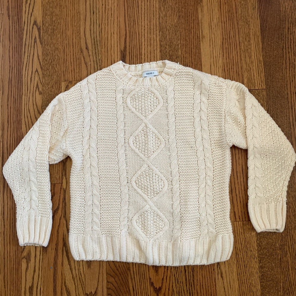 Cream-Colored Cable-Knit Sweater